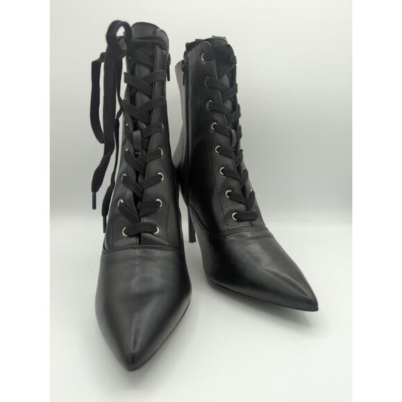 Steve Madden Jinx Boot Lace Up Side Zip Black Leather Above Ankle Size 9 - Picture 1 of 8